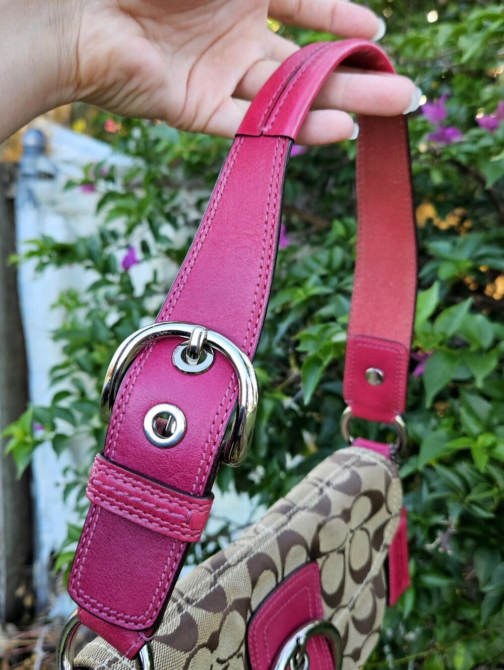 Coach Soho Mini Flap Bag 11860 Pink Fuchsia Signature Canvas Y2K Buckle - Picture 5 of 14